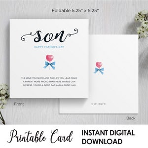 Tarjeta del Día del Padre para un buen padre y un buen hombre para su hijo, tarjeta de felicitación cuadrada sencilla para su hijo, tarjeta inspiradora para su hijo de parte de su madre