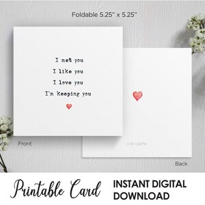 Druckbare ich liebe dich Karte für Freund für Verlobte für Frau für Mann Jahrestag Karte Digital Download