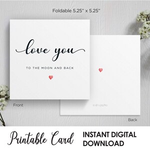 Afdrukbare Love You to the Moon and Back Valentijnsdagkaart voor hem, Valentijnsdag jubileumkaart voor haar, digitale download