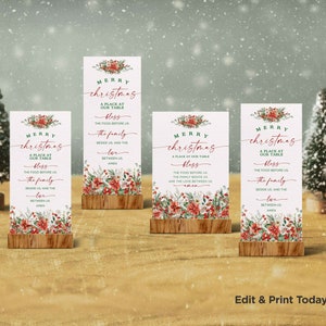 Christmas Holiday Place Card Template, Christmas Dinner Prayer Cards, Christmas Table Card with Prayer, Digital Download Edit with Corjl