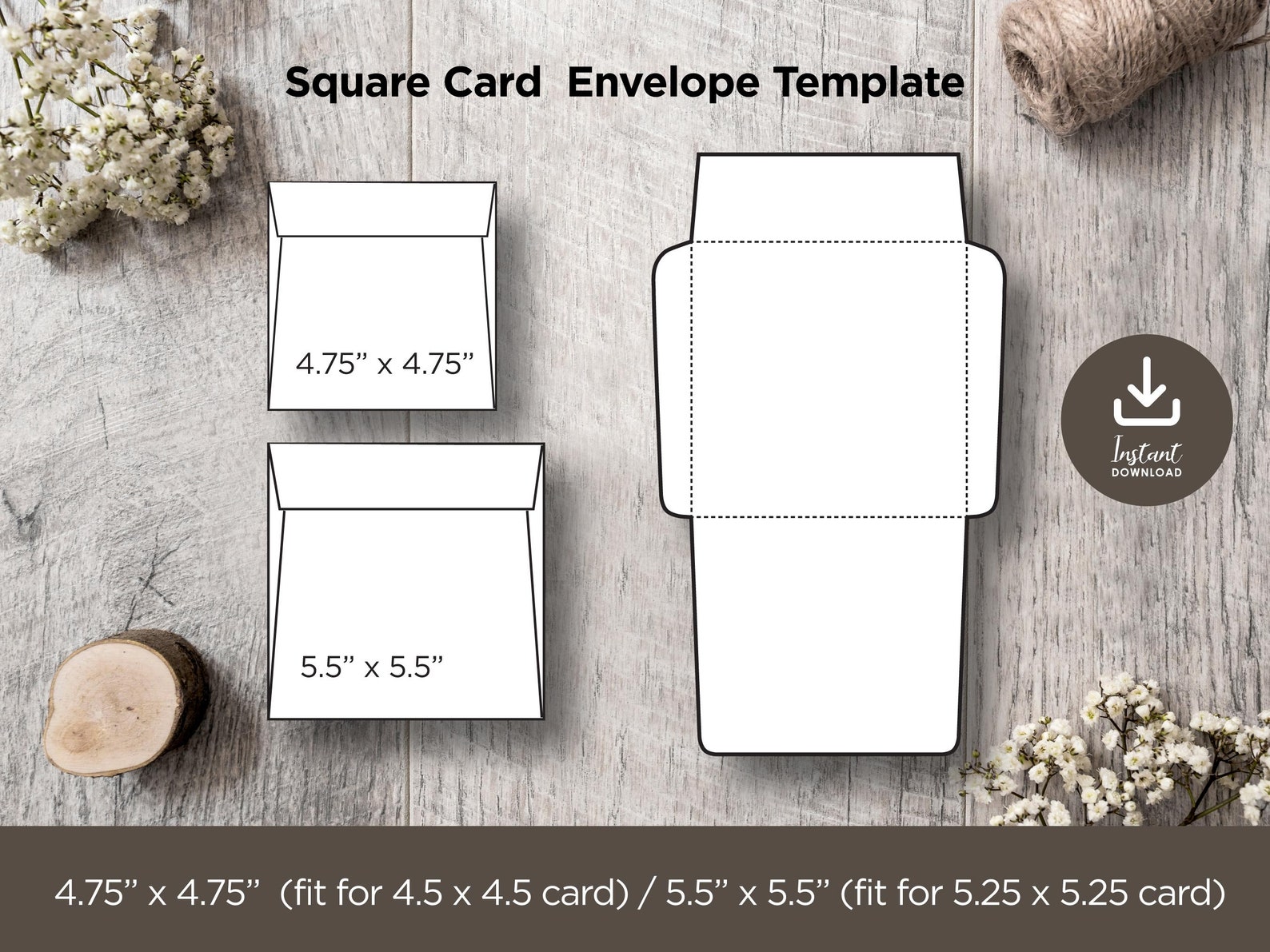 Printable Square Envelope Template Set of 2, 5.5 X 5.5 and 4.75x 4.75 ...