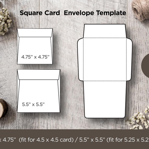 Printable Square Envelope Template Set of 2, 5.5" x 5.5" and 4.75"x 4.75", PDF, JPG, Digital Download