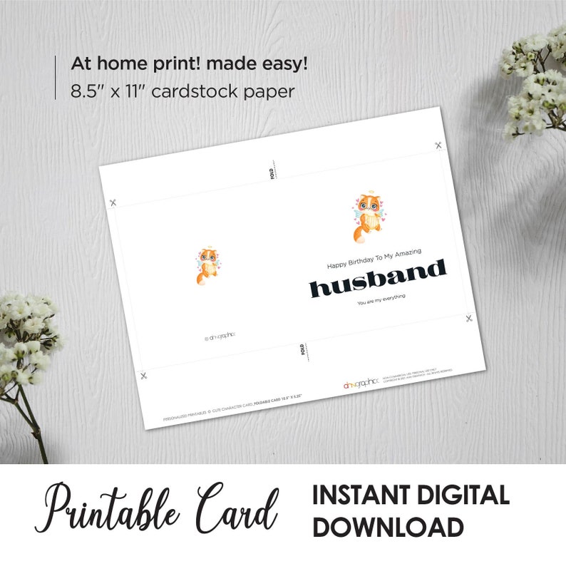 Digital Download Square Blank Card Printable Cute Animal Birthday Card To My Amazing Husband You Are My Everything For Husband or Him