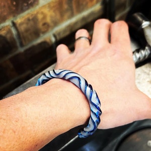 The Viking Titanium Oath Ring “Blue Elding Edition”: (Blue Lightning) Custom Twisted Titanium Viking Bracelet