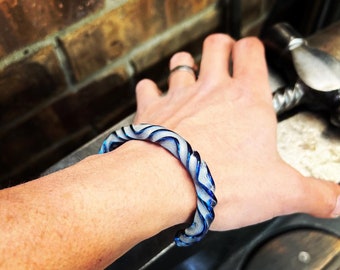 The Viking Titanium Oath Ring “Blue Elding Edition”: (Blue Lightning) Custom Twisted Titanium Viking Bracelet