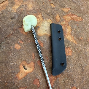Handmade Glow Skull Marlin Spike: Stainless Steel Collectable with Kydex Sheath