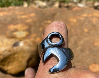 Handmade Steel Wrench Ring: Biker Mechanic Jewelry