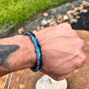 The Viking Titanium Oath Ring “Blue Logi Edition”: (Blue Flame) Custom Twisted Titanium Viking Bracelet