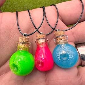 4 pack Magic Potion Bottle Necklace - Renaissance, Fairy, Wizard, Dragon, Protective Magic Amulet glow Pendant 80s Necklace.