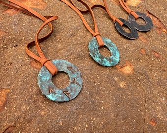 The Verndari (Protector) Hand-Forged Copper Pendant Necklace, Viking Rune Jewelry, leather and copper, protective amulet