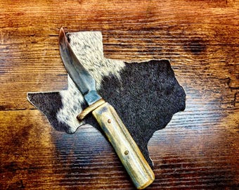 The Texan, handmade skinning knife. Bone handle and Mokume gane guard