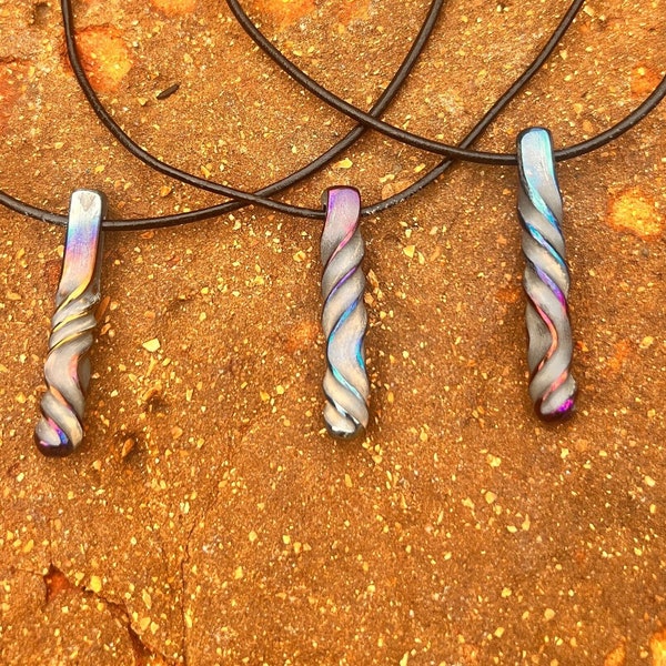 The "Rainbow" Titanium Twisted Necklace,  Protective Amulet, Twisted Pendant, Blacksmith made Pendant