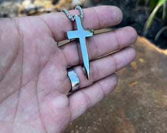 Hand Forged Stainless Steel Vampire Cross Necklace: Protective Spike Pendant