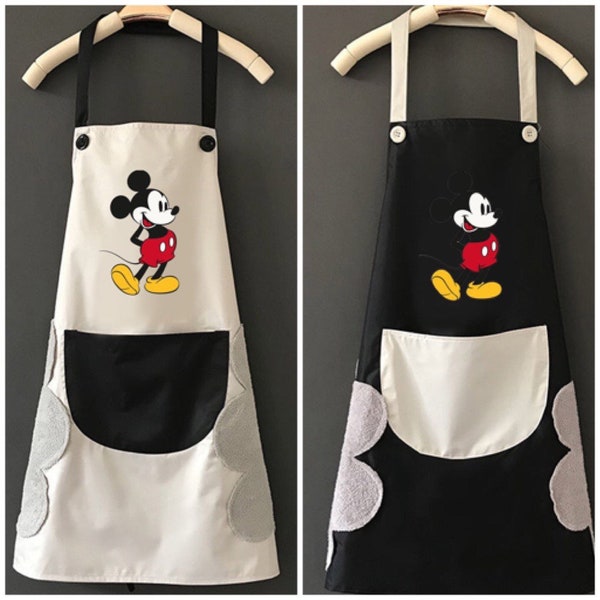 Cute Mickey Adjustable Apron With Pockets-2 Side Coral Velvet Towels Stitched