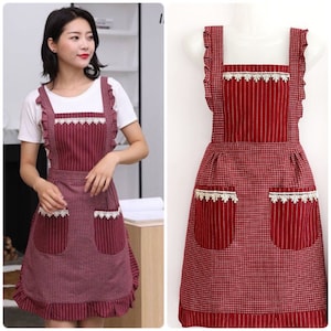 Fashion Cotton Two-Layers Aprons for Women Vintage Cooking Retro Apron/2 pockets