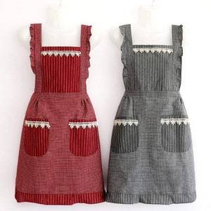 Fashion Cotton Two-Layers Aprons for Women Vintage Cooking Retro Apron/2 Pockets