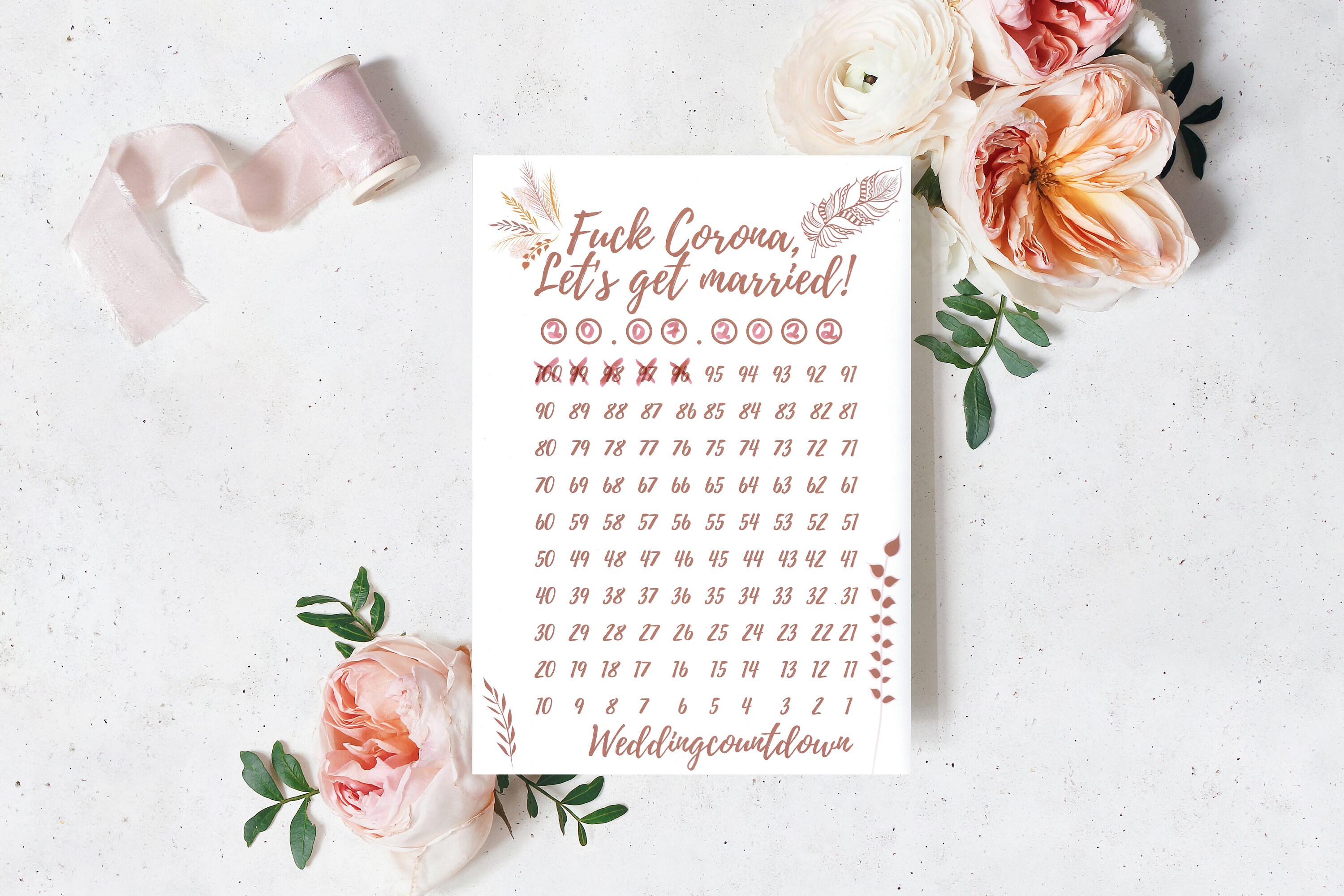 Wedding Countdown Wedding Calendar Engagement Gift 100 to Etsy