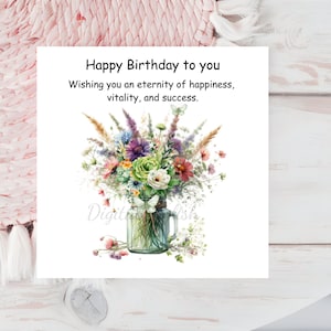 Happy Birthday to you card, Digital Download Print, flower printable, Wildflowers in Mason Jar,Flower Bouquet Card, Friendship, mom,Daughter