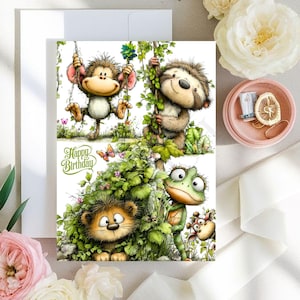 Wild Animal Birthday Card, Monkey Giraffe, Tiger Sloth , Jungle Zoo 5x7 Printable Digital Download