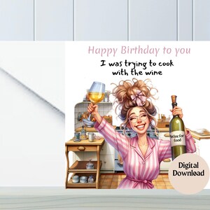 Tarjetas para chicas amantes del vino, tarjetas de feliz cumpleaños, tarjetas de cumpleaños divertidas para chicas, impresiones con frases divertidas, tarjetas cuadradas digitales, mejor amiga rosa