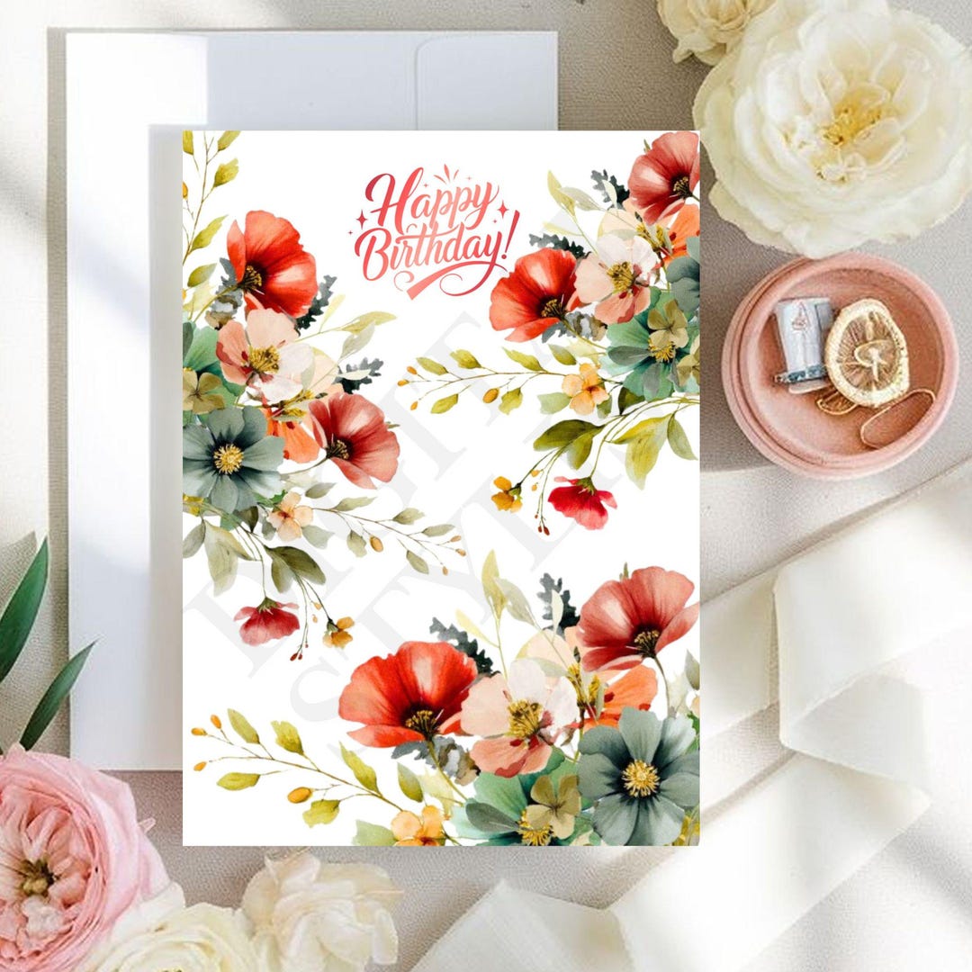 Watercolor Wildflower Bouquet Birthday Card (digital Download) - Etsy