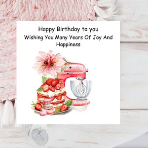 Biglietto di auguri di buon compleanno, stampa digitale scaricabile, mix floreale, torta di fragole, compleanno dello chef, biglietti da fornaio, biglietti da scaricare digitale per la mamma,