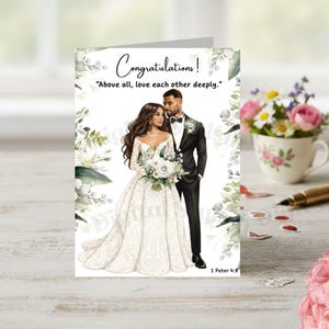 Christian Wedding Card, Just Married Couple, Bride and  Groom  Bible scripture, Digital Download