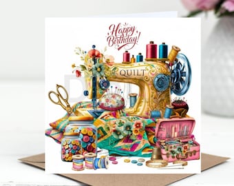 Sewing Machine Birthday Card, Quilter Gift (Digital Download)