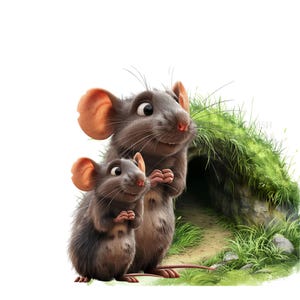 Watercolor Rat Clip Art: Printable Mouse Decor (Digital Download, 5 JPGs 4096x4096px 300dpi )