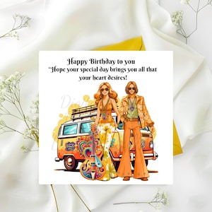 Cartes d'anniversaire groovy, 80 rétro, soirée groovy hippie, anniversaire vintage, Groovy Van, musicien numérique, cartes d'anniversaire d'un ami, impression à télécharger