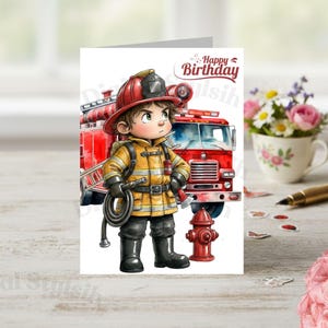 Biglietto di auguri di compleanno per piccolo pompiere 5x7 / Download digitale per bambini pompiere
