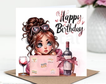 Birthday Girl Wine and Laptop Digital Download, Red Wine Lover Printable Graphic Art Print
