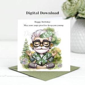 Cartes de joyeux anniversaire, cartes d'anniversaire yoga, carte yoga imprimable, méditation, amoureux de la nature, grand-père, frère, oncle, cousin, professeur de yoga