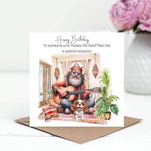 Cartes de joyeux anniversaire, Cartes à imprimer, Chariots pour amateurs de guitare, Cartes d'anniversaire pour musicien, Carte d'anniversaire pour instrument de musique, Cartes d'anniversaire hippie