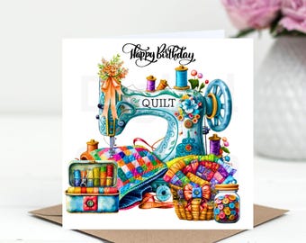Sewing Machine Birthday Card, Quilter Gift (Digital Download)
