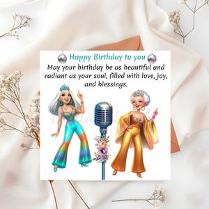 Tarjeta de cumpleaños de Dancing Queen, tarjetas de cumpleaños de karaoke, idea de regalo imprimible para cantante, impresiones digitales, aniversario de mejor amigo, cita