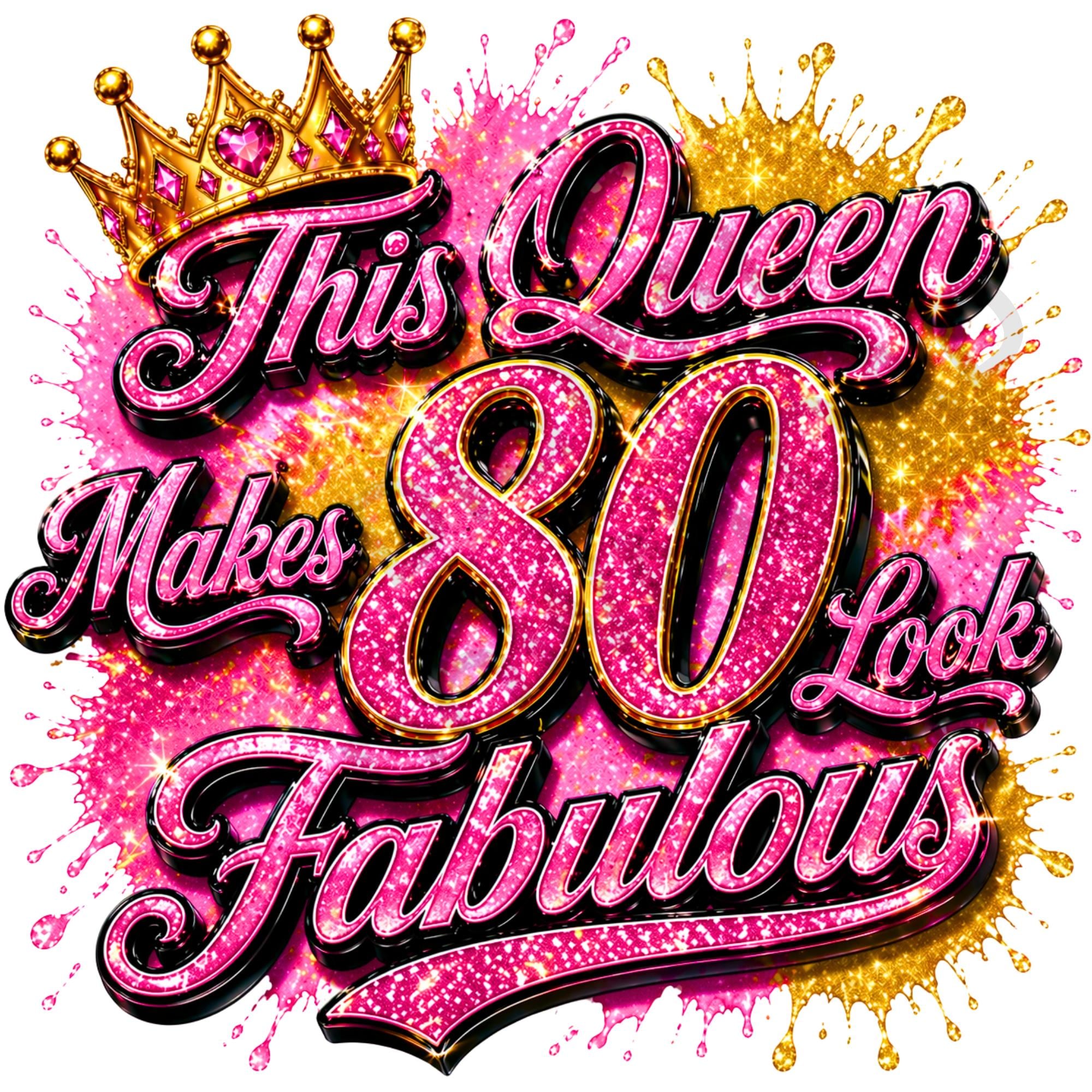 Queen 80th Birthday,, Glitter Design PNG, Printable Digital…