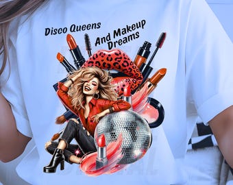 Disco Queen Graphic: Makeup Lover T-Shirt Design (PNG, SVG Digital Download