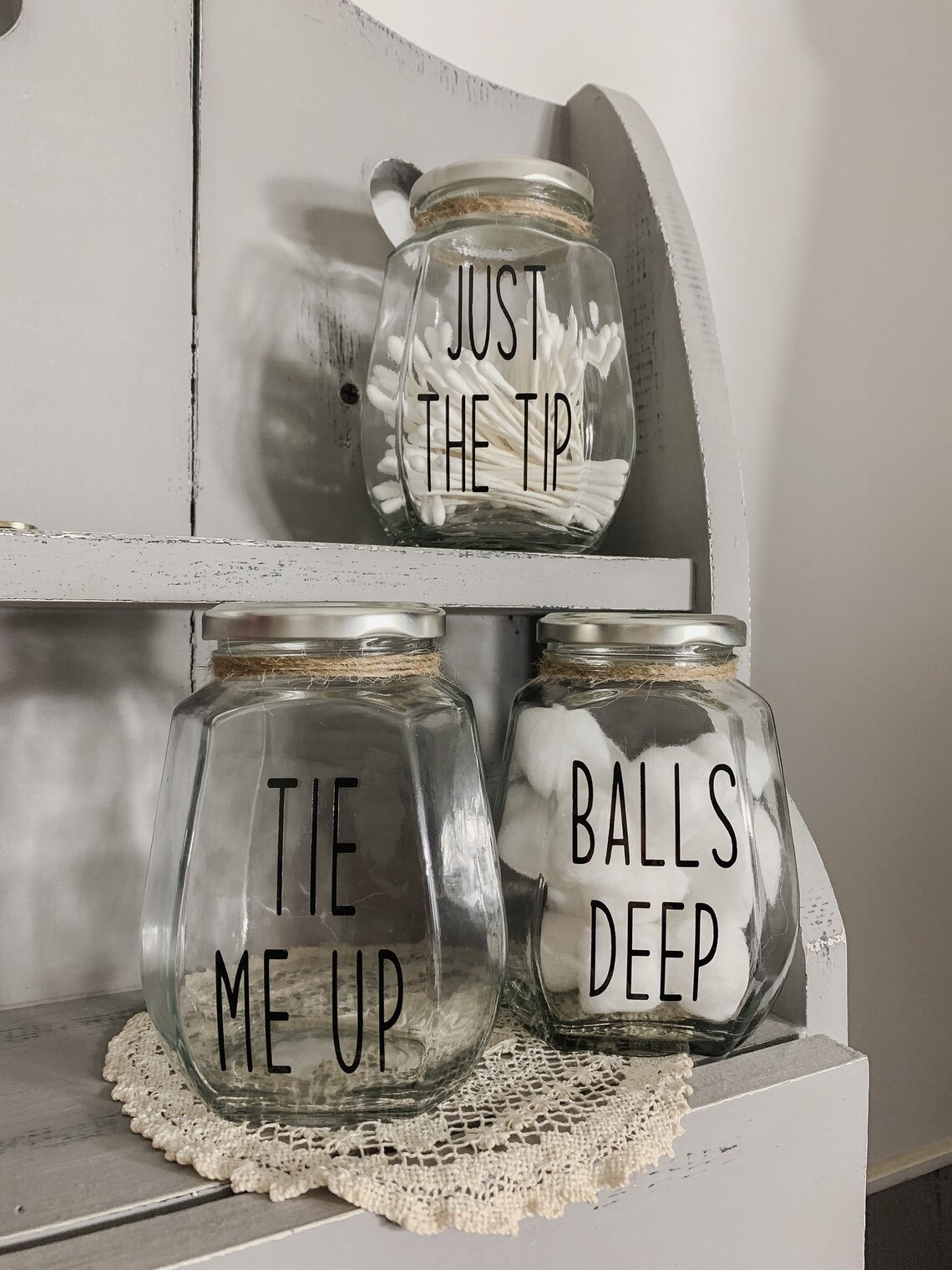 Funny bathroom decor jars 3 piece just the tip balls Etsy