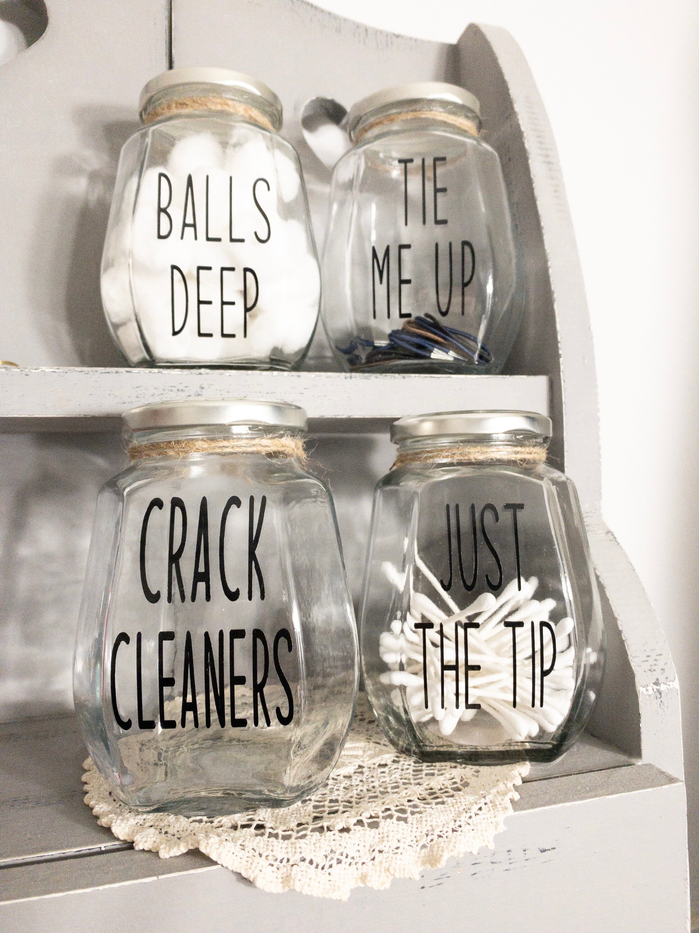 Funny decor bathroom storage jars. 4 piece just the tip balls Etsy