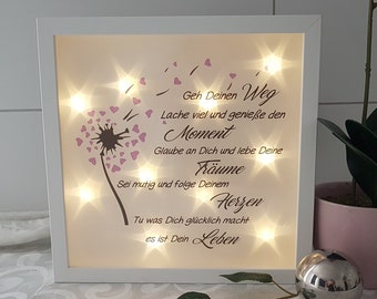 Lighted picture frame Go your own way... Dandelion picture Gift Farewell Exam Birthday Communion Confirmation Decoration #47-06