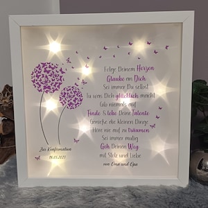 Bilderrahmen beleuchtet Folge Deinem Herzen Pusteblume  Bild Abschied Freunde Geburtstag Konfirmation Kommunion Jugendweihe #47-04
