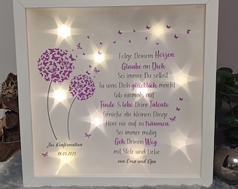 Bilderrahmen beleuchtet Folge Deinem Herzen Pusteblume  Bild Abschied Freunde Geburtstag Konfirmation Kommunion Jugendweihe #47-04