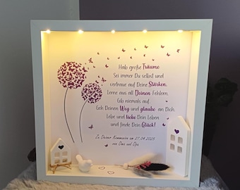 Illuminated picture frame, picture, gift, farewell, friends, birthday, communion, exam, confirmation, youth dedication, dandelion, Keraflott # 47-01