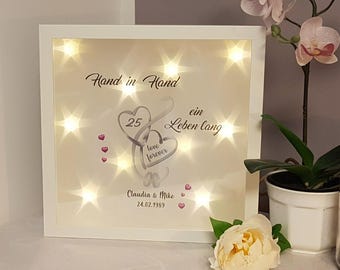 Picture illuminated hand in hand silver/gold wedding bridal couple gift picture frame 25/50 years personalizable#47-16