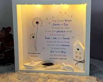 Illuminated picture frame, picture, gift, birthday, communion, exam, confirmation, youth dedication, baptism, dandelion, boat, Keraflott # 47-03