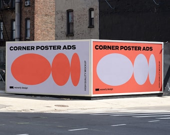 Corner Poster Ads, Wide Billboard, Mockup Template, Editable Photoshop File