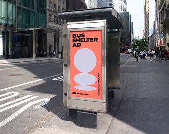 Bus Shelter Transit Ad Mockup Template, Editable Photoshop File
