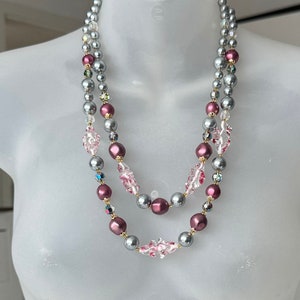 Vintage Mid-Century Double Row Necklace Mix of Pearls and Glass, 1950s-1960s