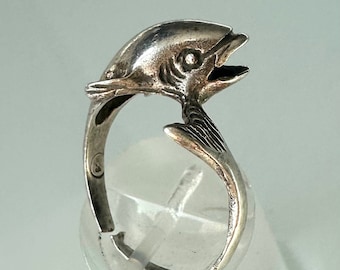 ¡Anillo vintage de delfines de plata 925 de los años 50!